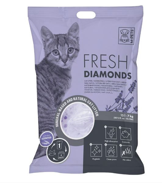 M-PETS Fresh Diamonds Silica Gel Cat Litter Lavender Scented 15L