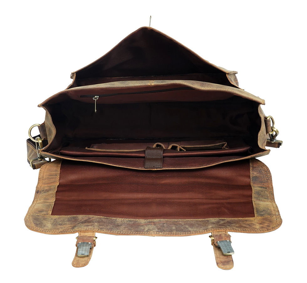 Thumbnail: Eminence - Personalized brown leather briefcase messenger satchel bag