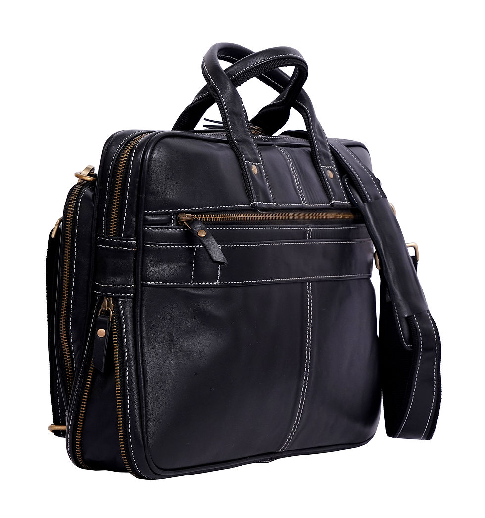 Thumbnail: Nox - Black Leather Messenger Bag 17 Inch Buffalo Full Grain College Satchel