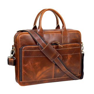 Apex - Leather Messenger Bag 17 Inch Full Grain Buffalo Briefcase Laptop Brown