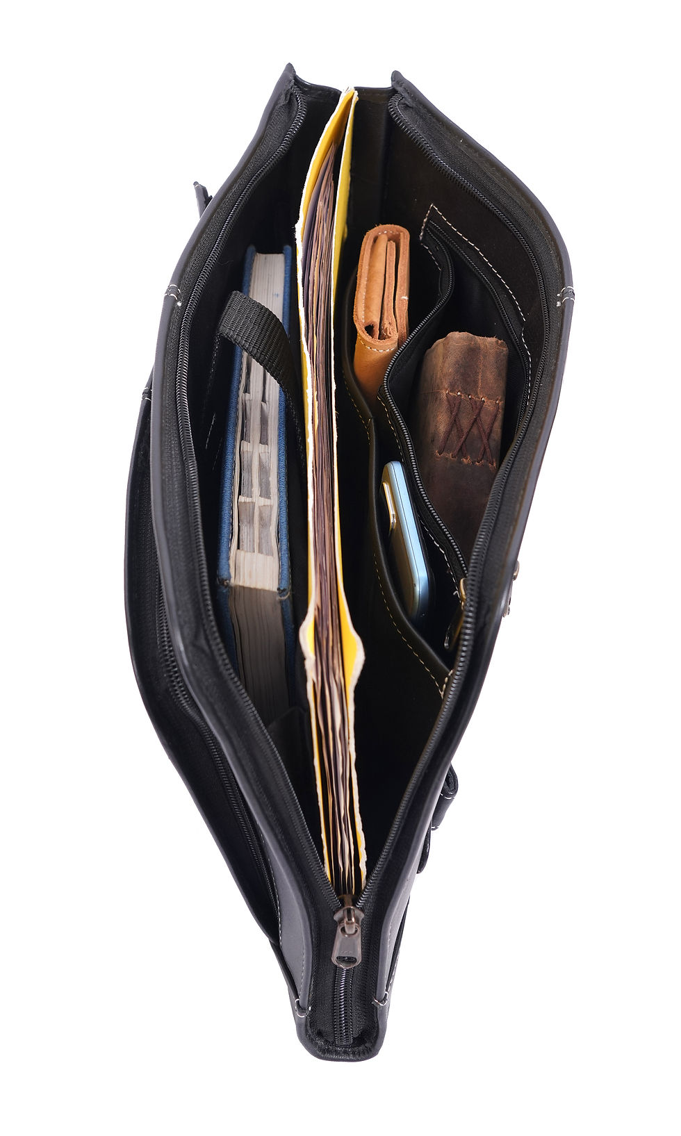 Thumbnail: Interior Detail: Ledger Black Work Folder - interior compartments with pen loops and card holders visible