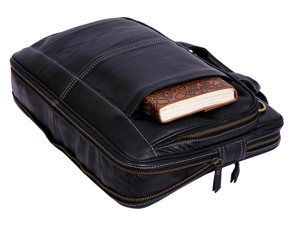 Thumbnail: Nox - Black Leather Messenger Bag 17 Inch Buffalo Full Grain College Satchel
