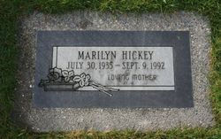 Headstone of Marilyn Hickey, embedded in the ground, displaying her name and dates of birth and death.