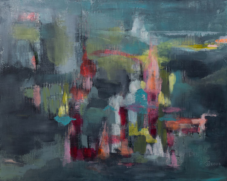 Abstrakte Malerei, Titel: Versprechen, Acryl auf Keilrahmen