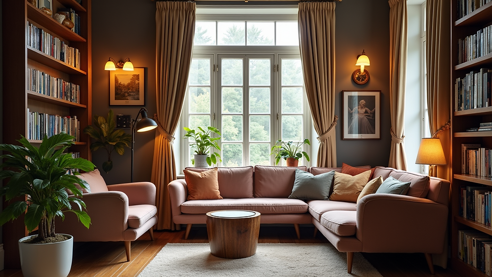 High angle view of a cozy reading nook with stylish decor