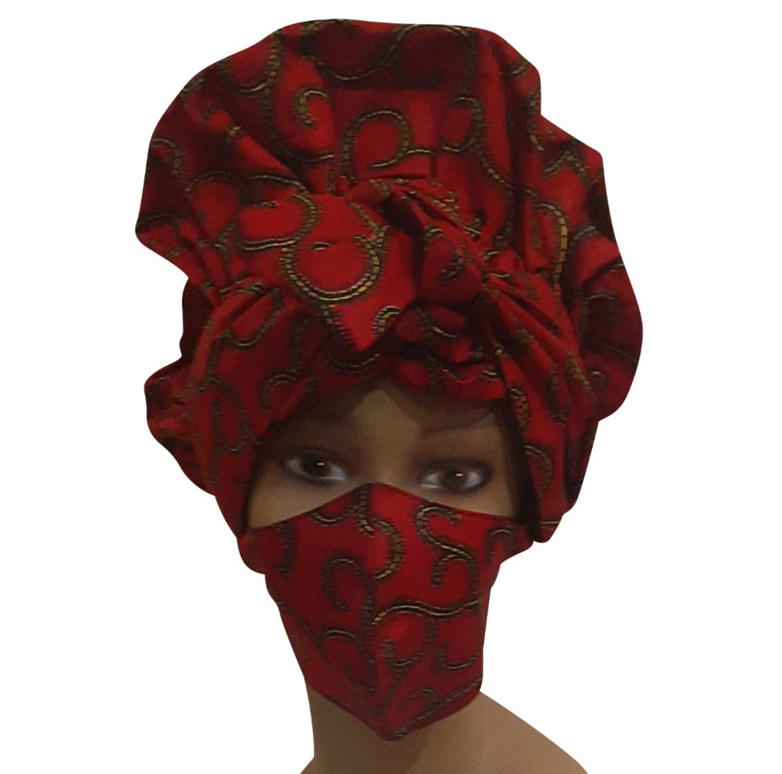 African print adult sized satin Red Bonnet With Mask