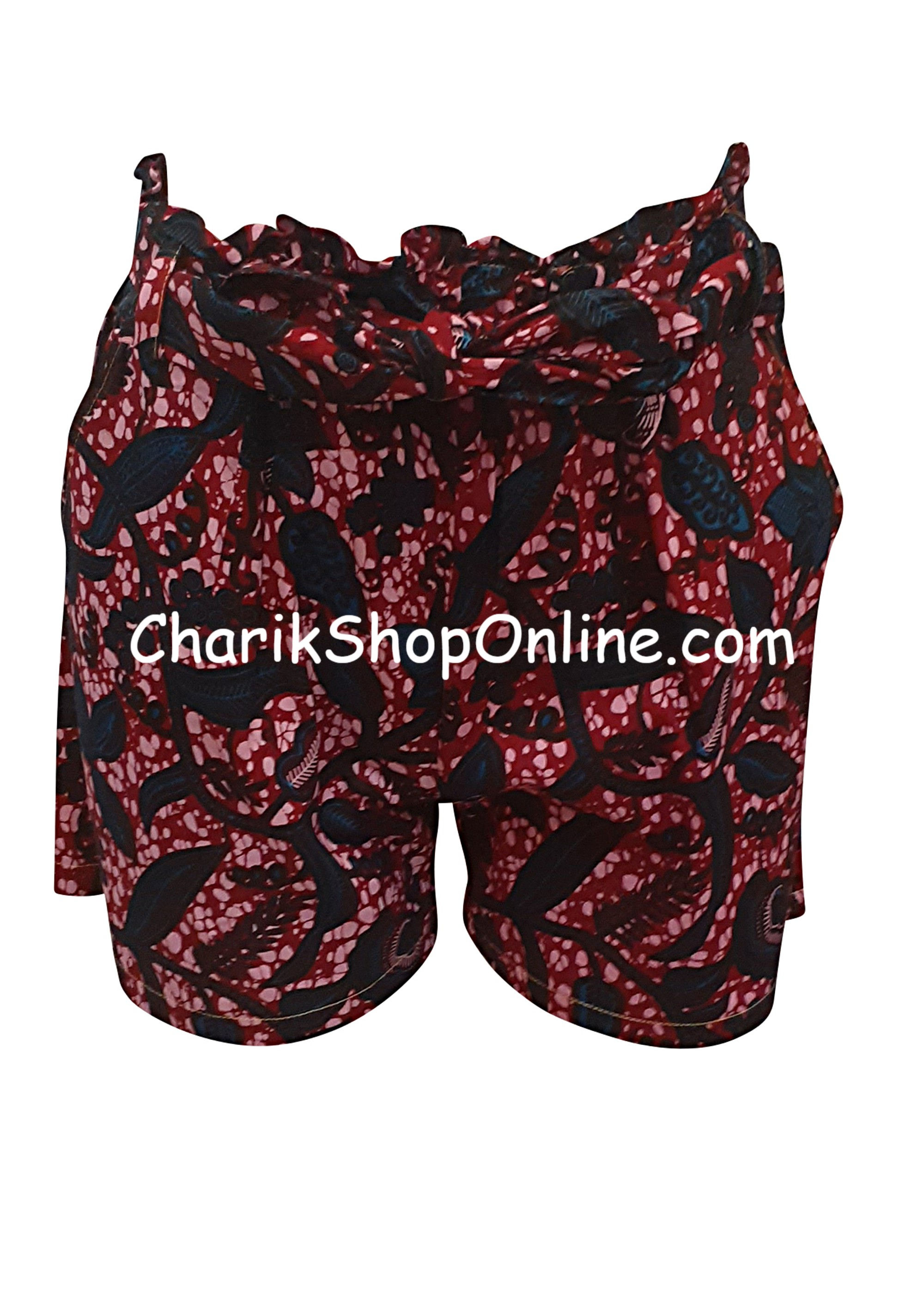 African Ankara print shorts with belt Purple Bloom