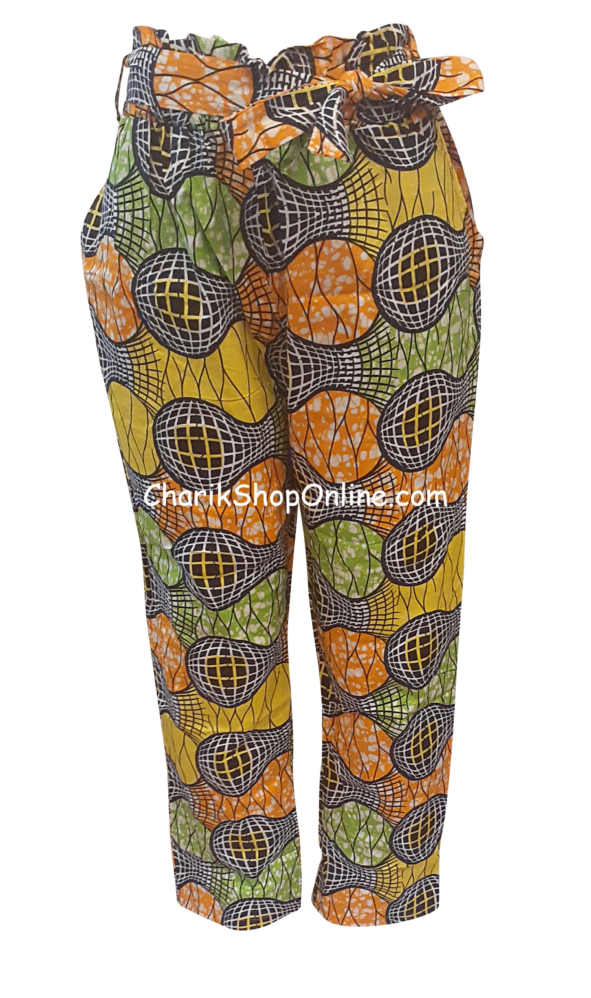 Full Elastic Blue Sphere African print pants with belt