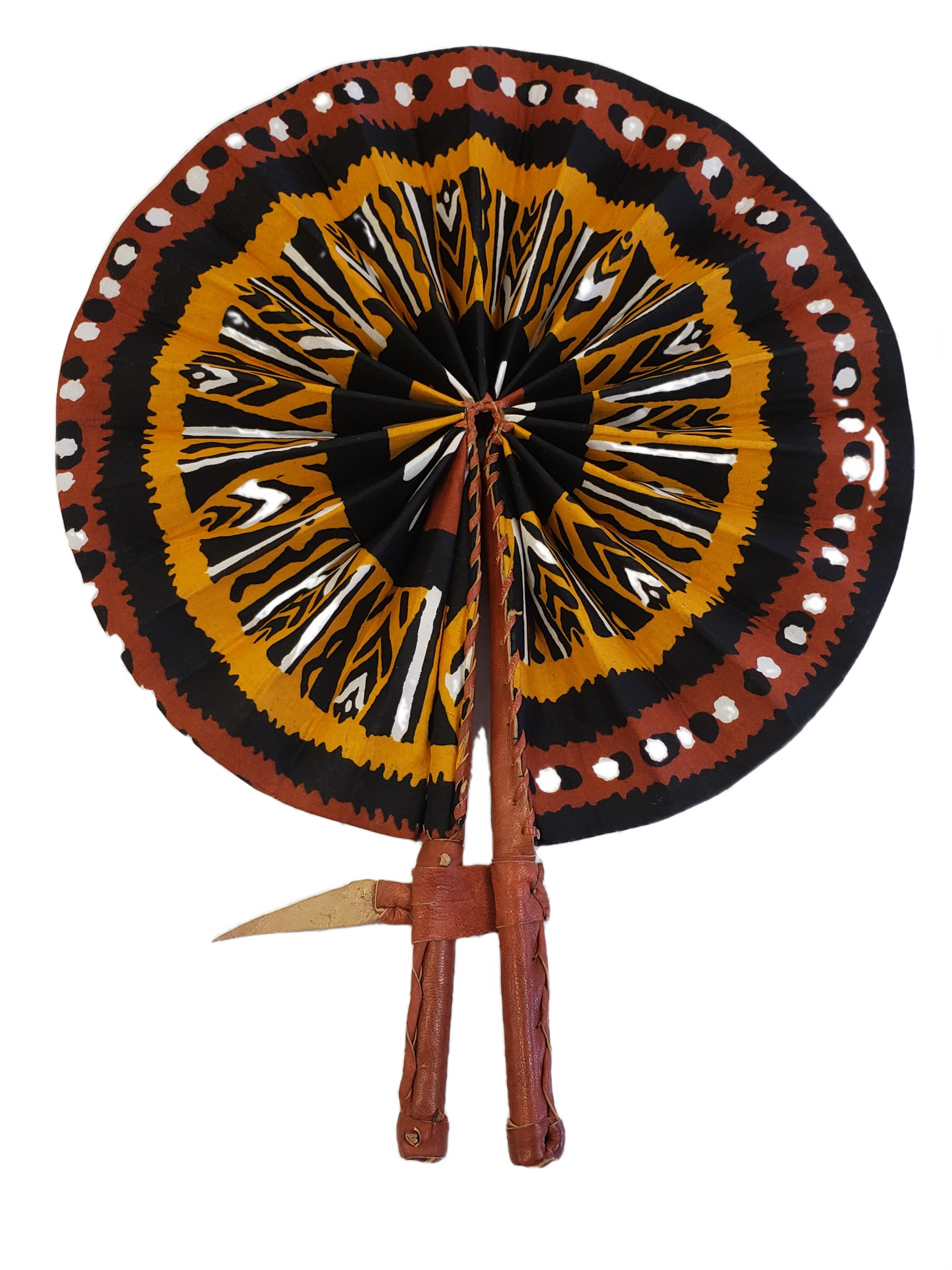 Charik Fashions African Kente/Ankara Print Folding Fan (Dotted Spiral)