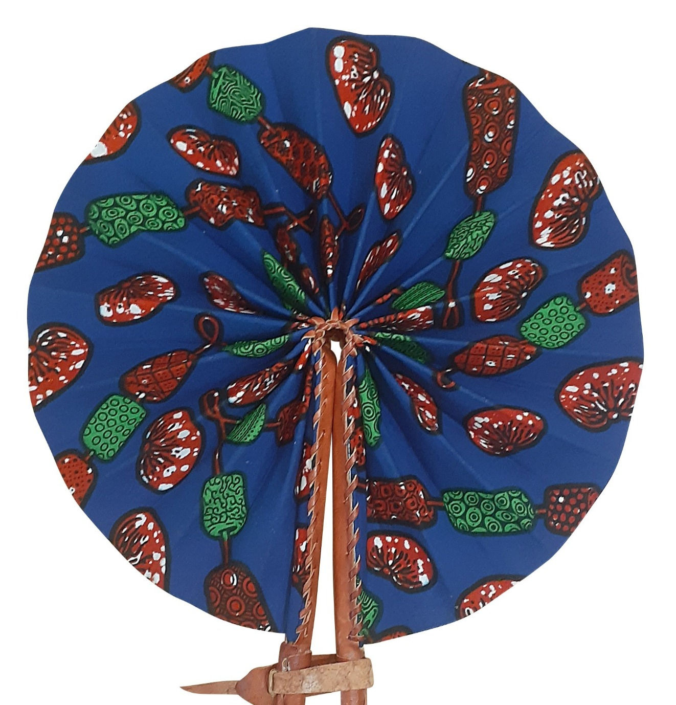 African Folding Hand Fan Red Green Fruit Quality Fabri