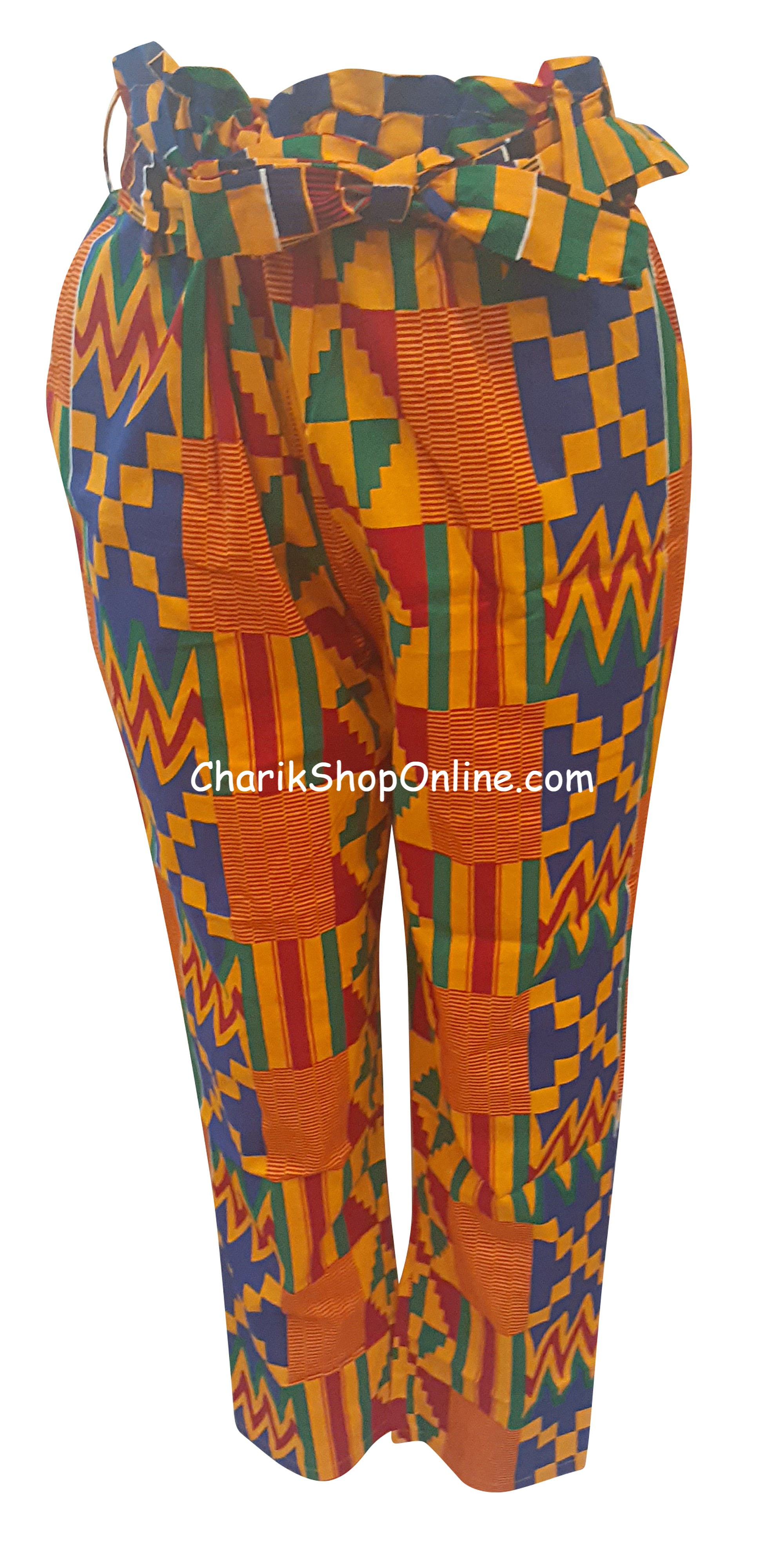 Full Elastic Kente African print pants with belt