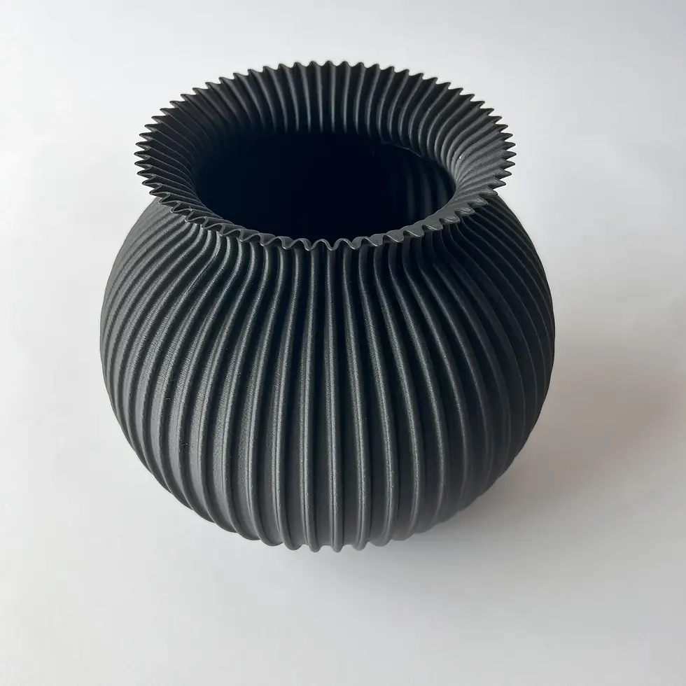 Thumbnail: Black 3D Printed Vase, Flower Vase, Dumpling, Plant Vase