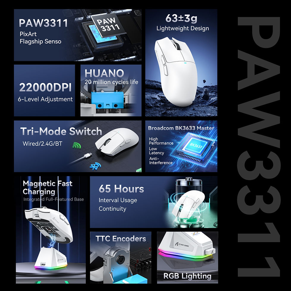 Miniatura: Attack Shark X11  X11SE Wireless Gaming Mouse 3-Mode , PAW3311, 22000DPI, 400IPS