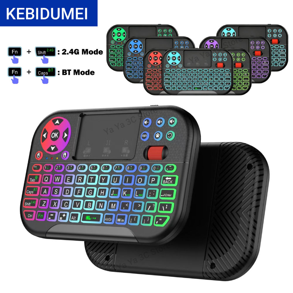 KEBIDUMEI BT 2.4G Air Mouse with Touchpad Keyboard Backlight English Mini Wirele