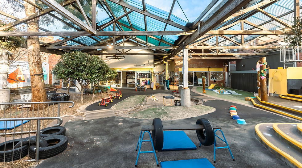 Our outdoor space with equipment for learning and play
