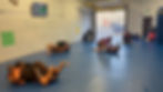Wide-angle view of a group martial arts class engaged in training