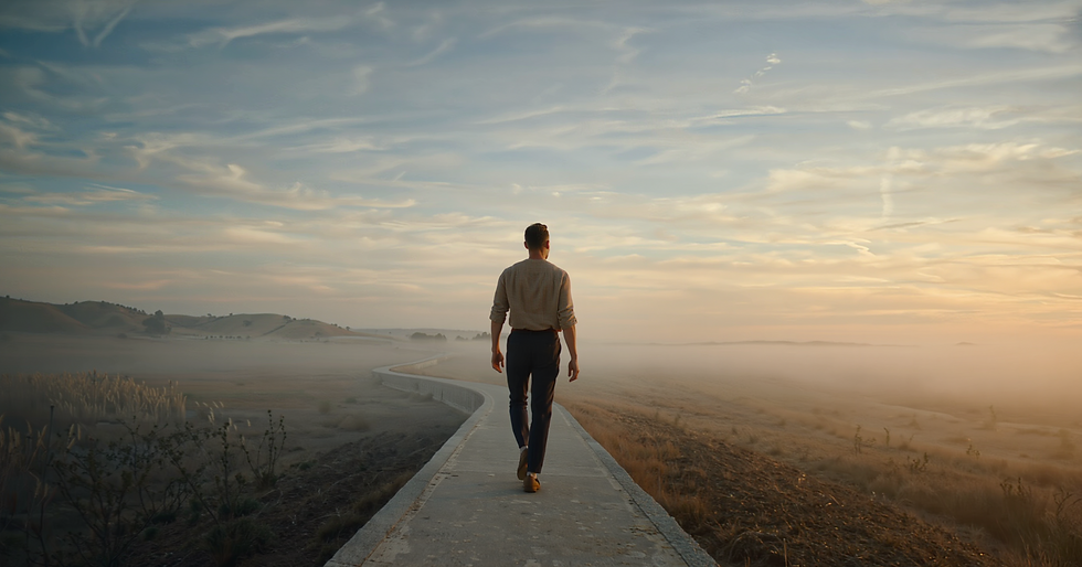 Hombre caminando sin rendirse, avanzando hacia un futuro glorioso