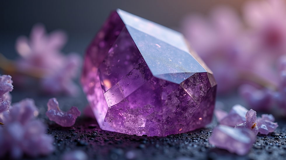 Close-up view of polished amethyst crystal