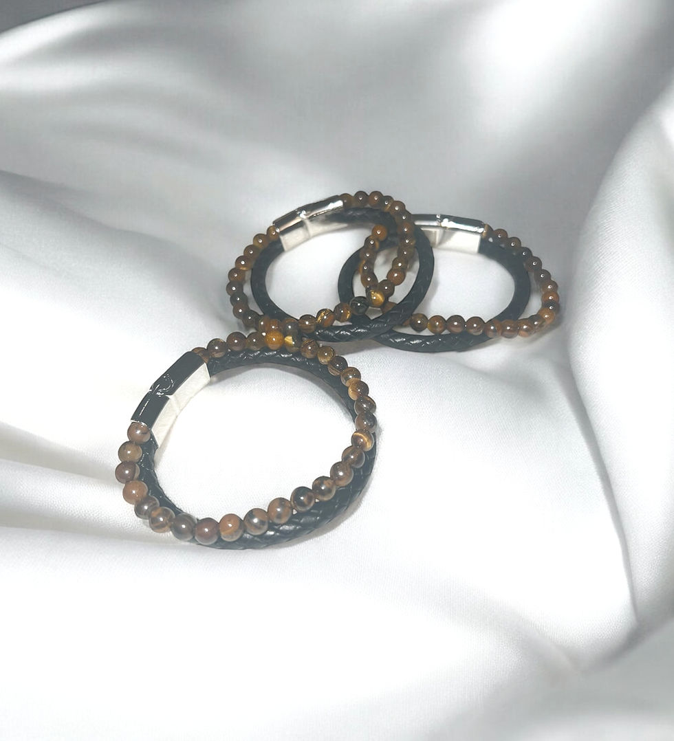Miniatura: Elemental Strength: Braided Leather and Crystal Bracelets