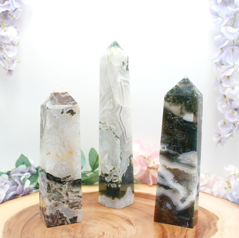 Miniatura: Moss Agate Quartz Powerhouse: A Tower for Emotional Balance and Prosperity
