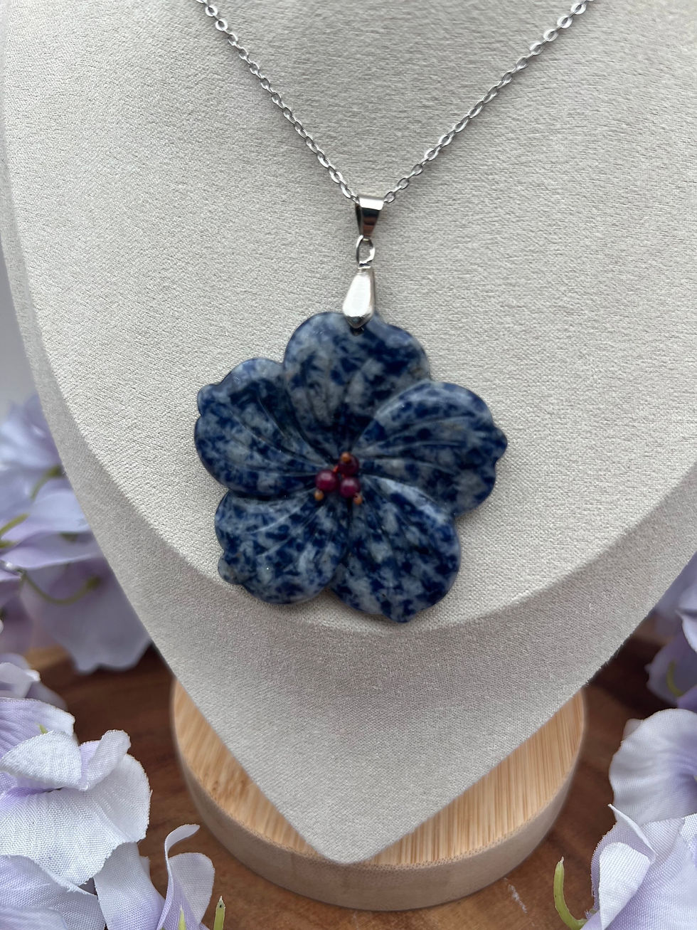 Thumbnail: Hibiscus Flower Crystal Pendants: Hand-Carved Healing  Energy Stones