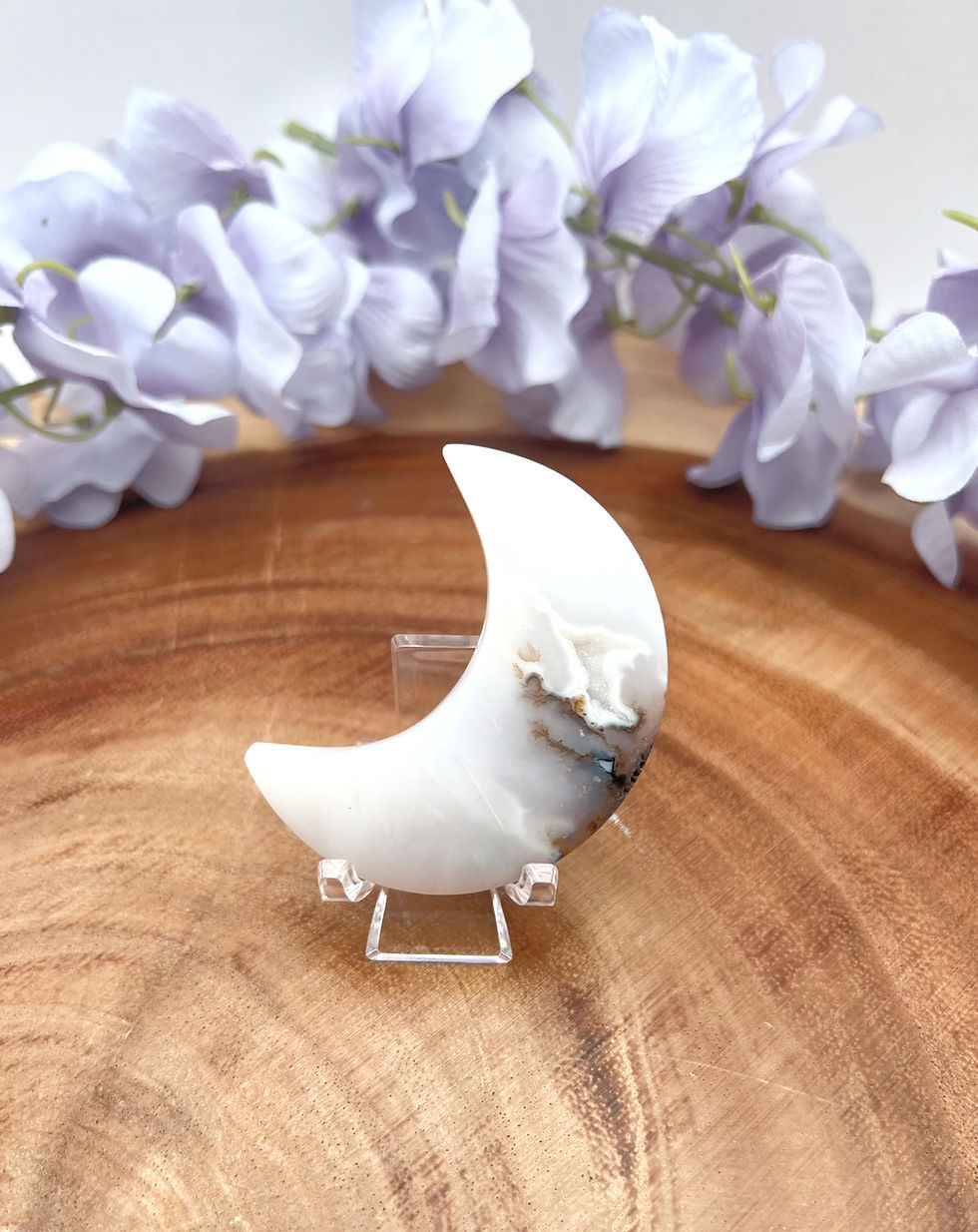 Miniatura: Ethereal Eclipse: Dendritic Agate Crescent Moon Carving for Spiritual Clarity