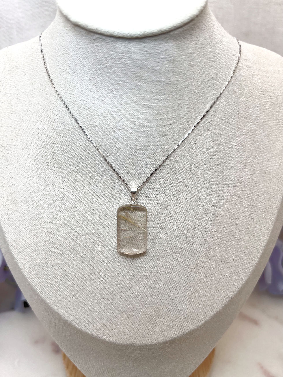 Miniatura: S925 Threads of Clarity: Rutilated Quartz Pendant Necklace