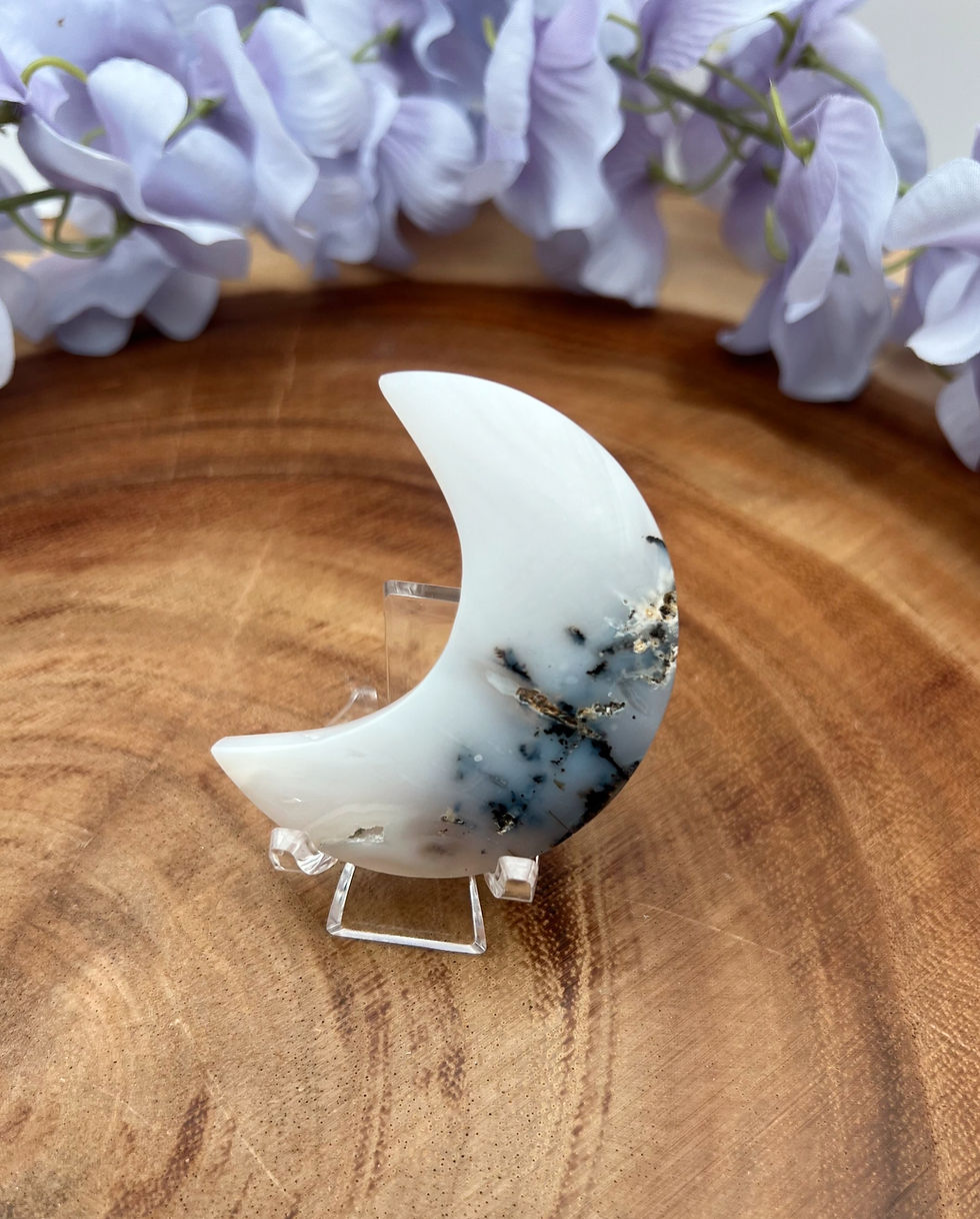 Miniatura: Ethereal Eclipse: Dendritic Agate Crescent Moon Carving for Spiritual Clarity