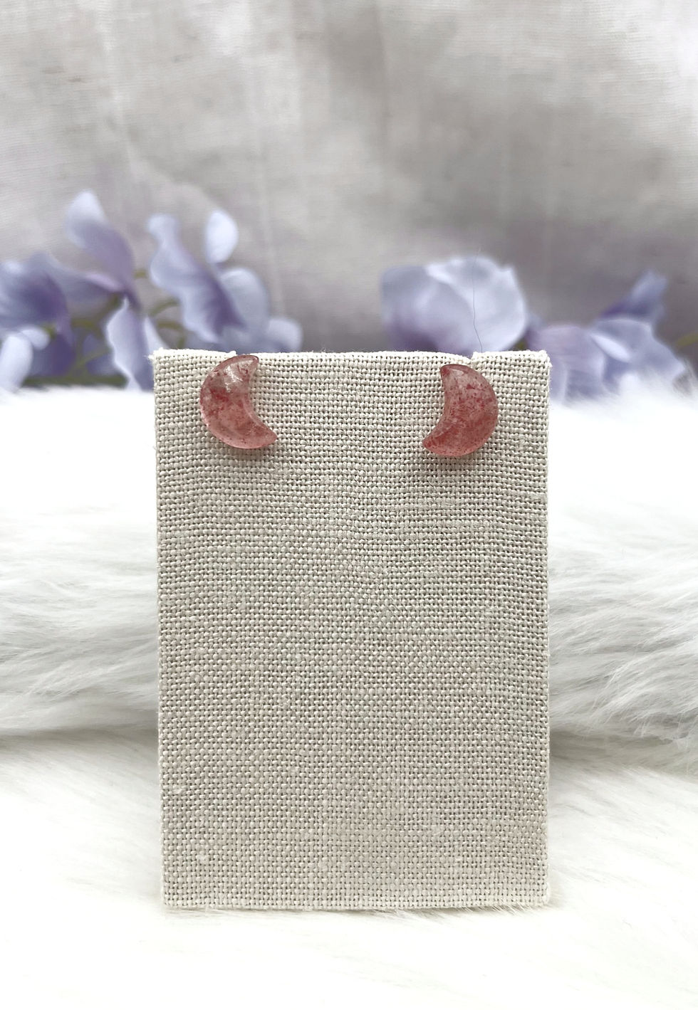 Miniatura: Strawberry Quartz Handcrafted Crescent Moon Gemstone Earrings for Lunar Energy