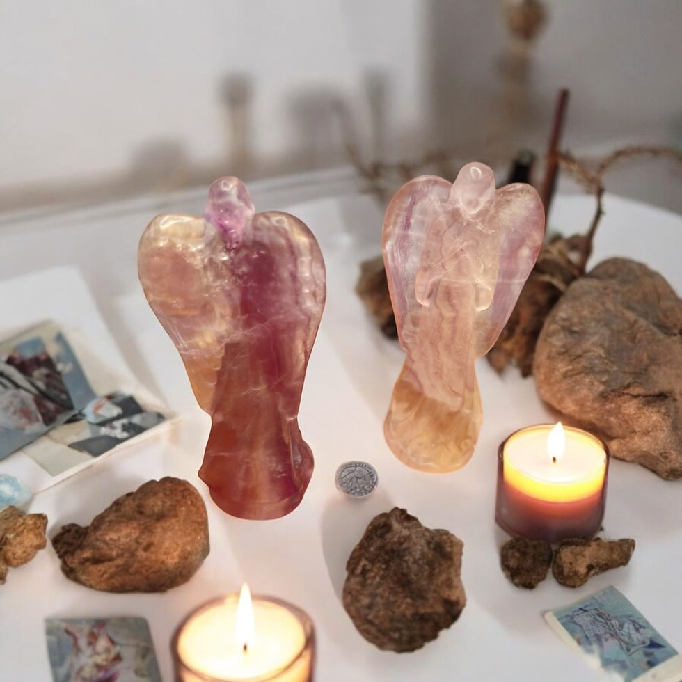 Thumbnail: Guardian Glow: Hand-Carved Fluorite Angel Sculptures