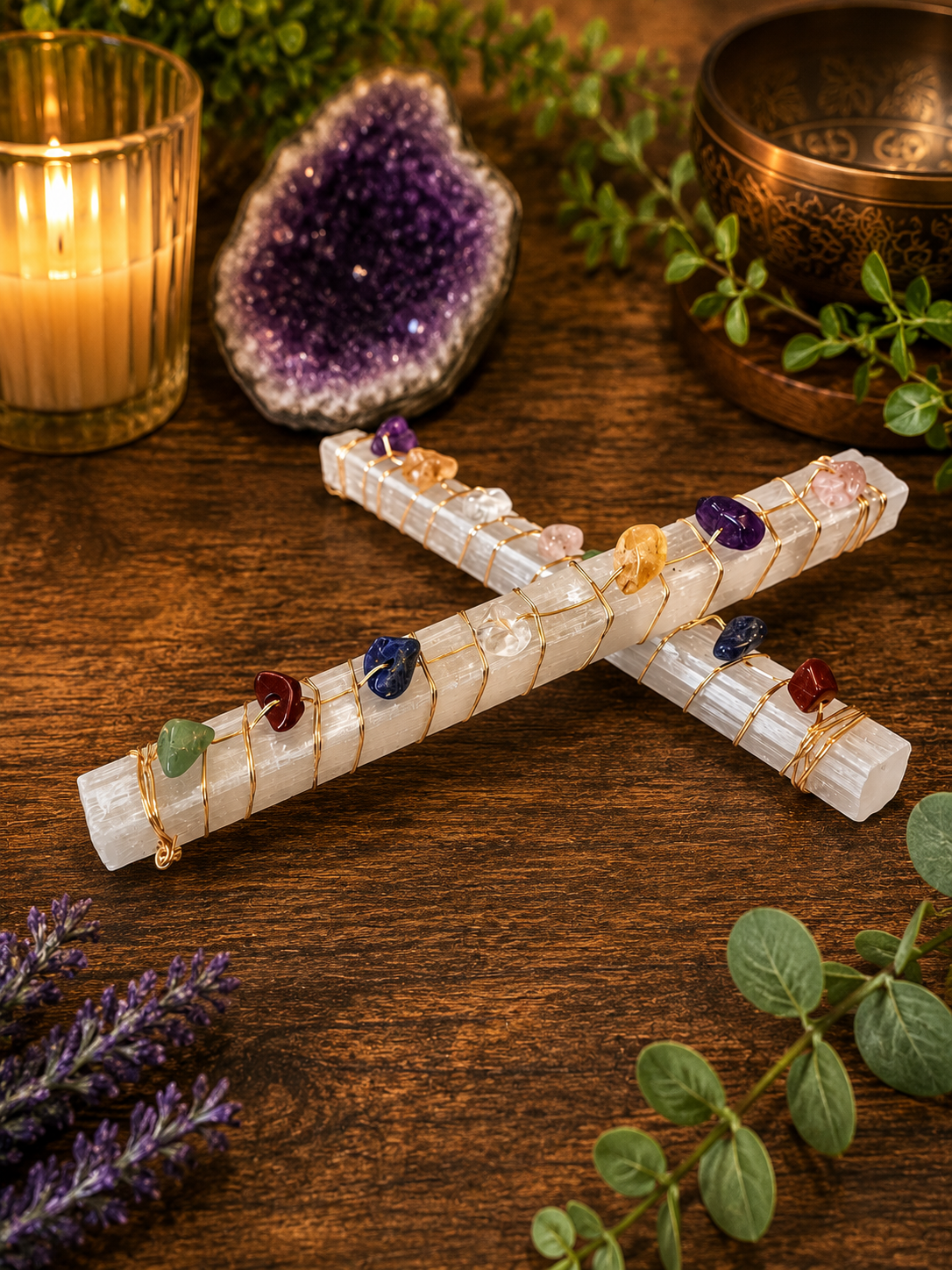 Chakra Harmony Selenite Wands