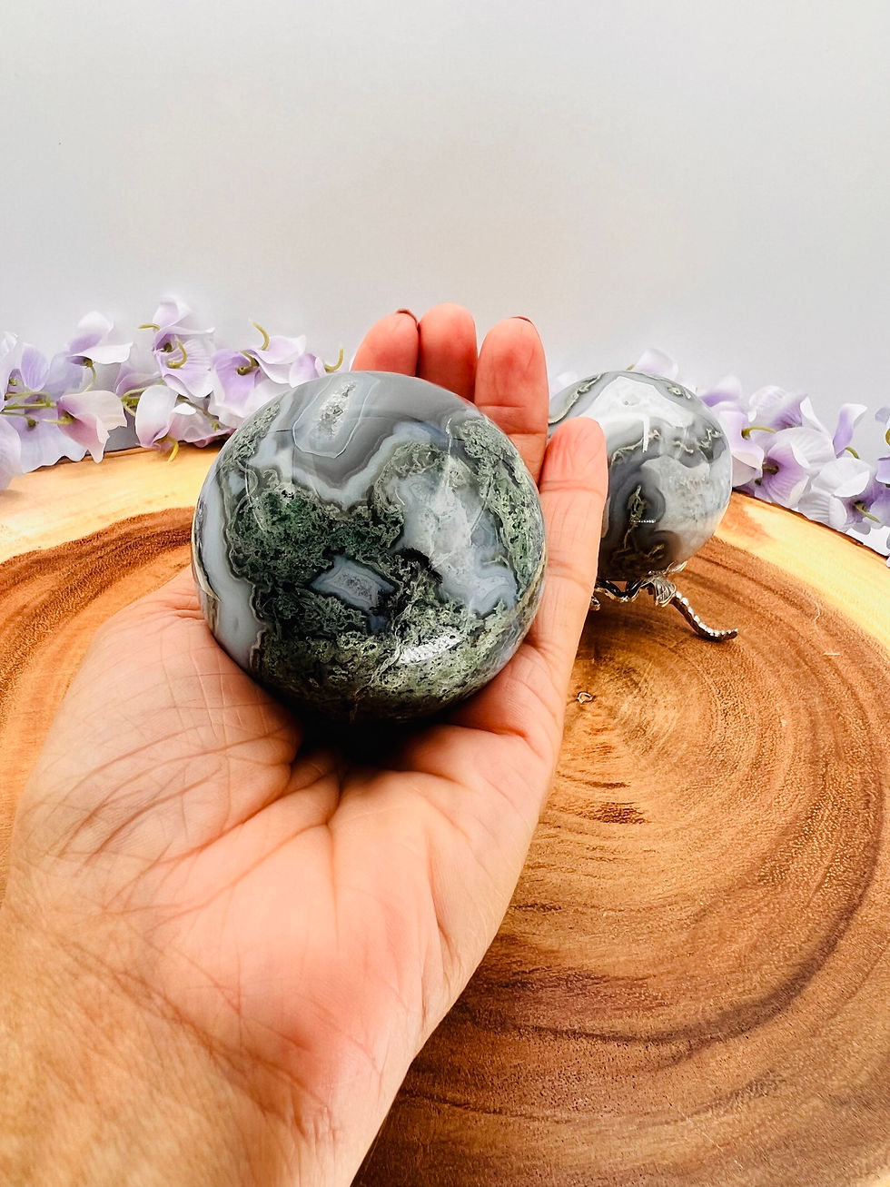 Miniatura: Beautiful Druzy Moss Agate Crystal Spheres for Healing Energy
