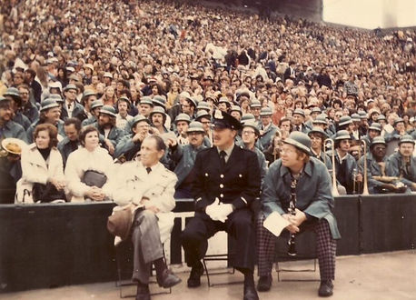 Leonard falcone, Kenneth Bloomquist, and Thad Hegerberg with the MSU Alumni Band, ca. 1973