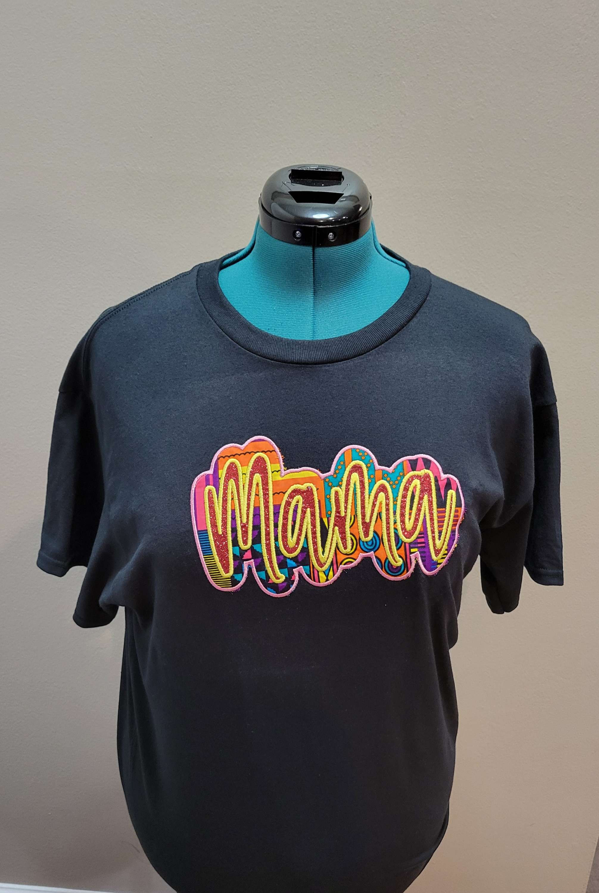 Mama, Pink and Purple Kente Print applique t -shirt