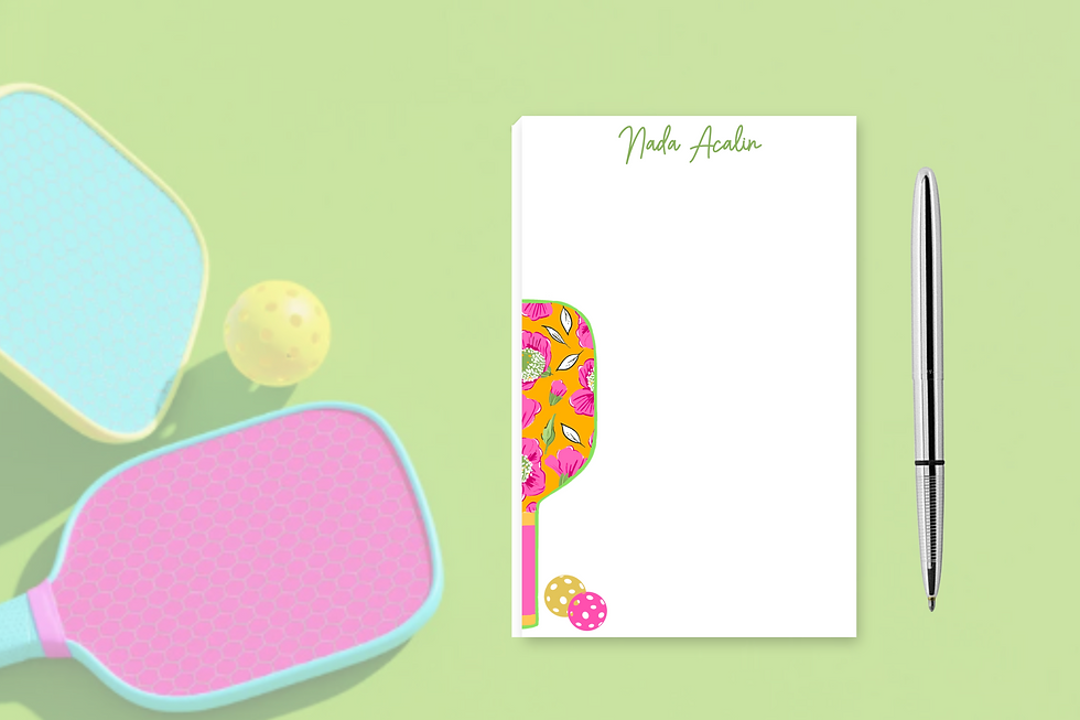 Thumbnail: Personalized Floral Paddle Pickleball Notepad, Custom Stationery Thank You Notes