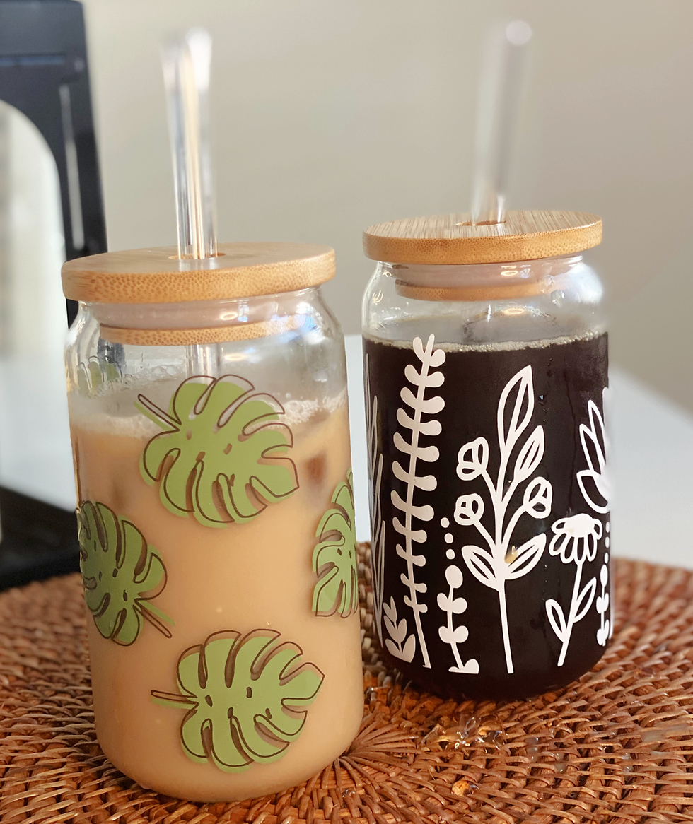 Thumbnail: Boho Inspired Glass Can, Beer Glass Can, Glass Coffee Cup, Bamboo Lid, Straw