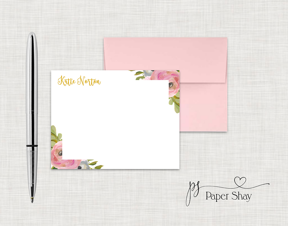 Flat Note Cards--Personalized/Watercolor Floral