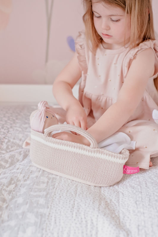 Thumbnail: Little girl playing with the baby doll and carry cot, personalized doll