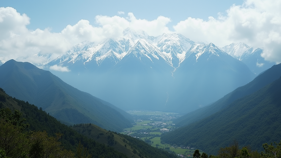 High angle view of the Rwenzori Mountains with snow-capped peaks