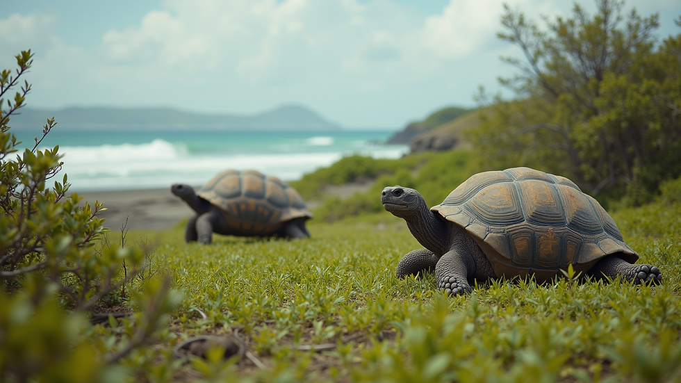 Wide angle view of Prison Island with giant tortoises