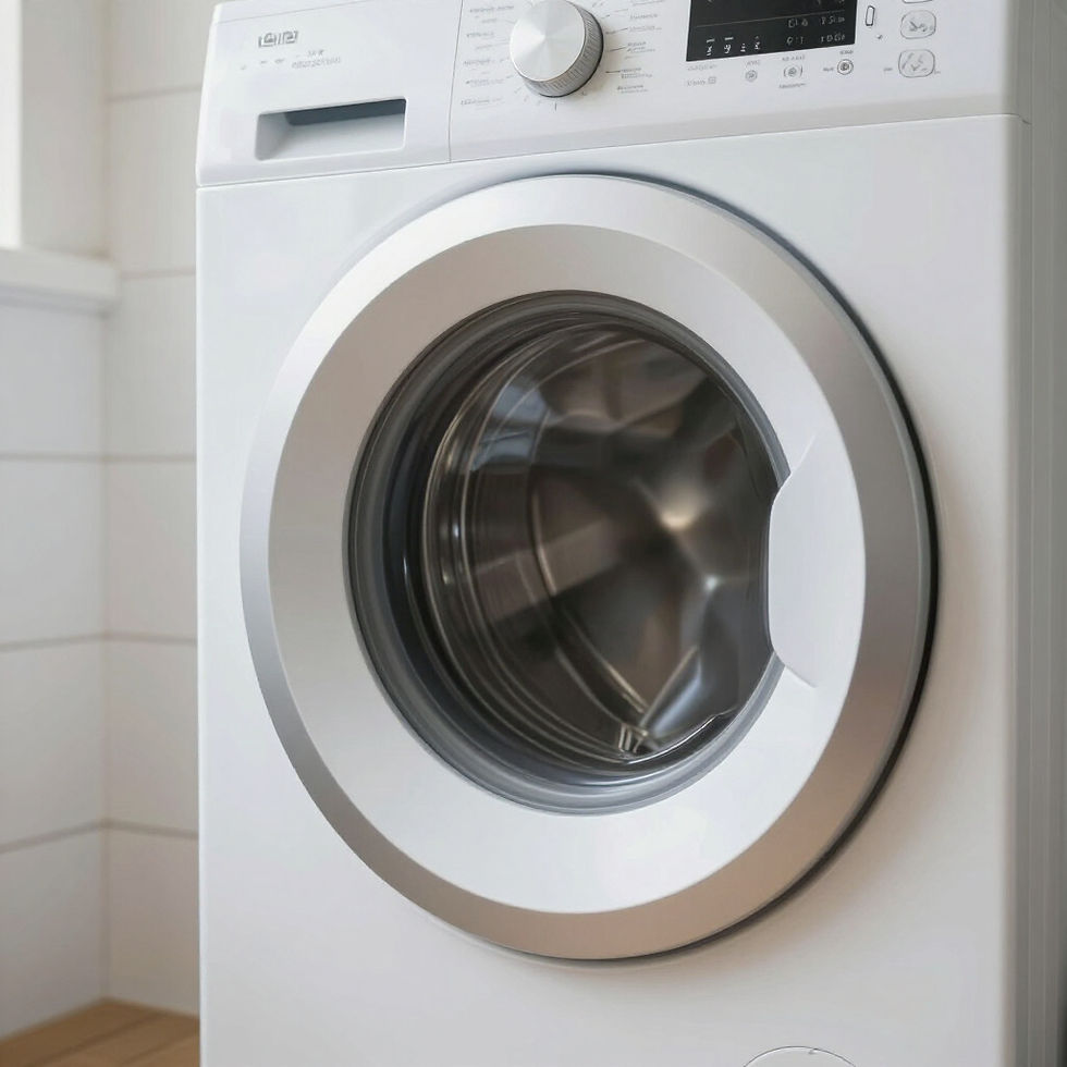 Modern white front-loading washing machine, part of the expert appliance repair services offered in Harlow.