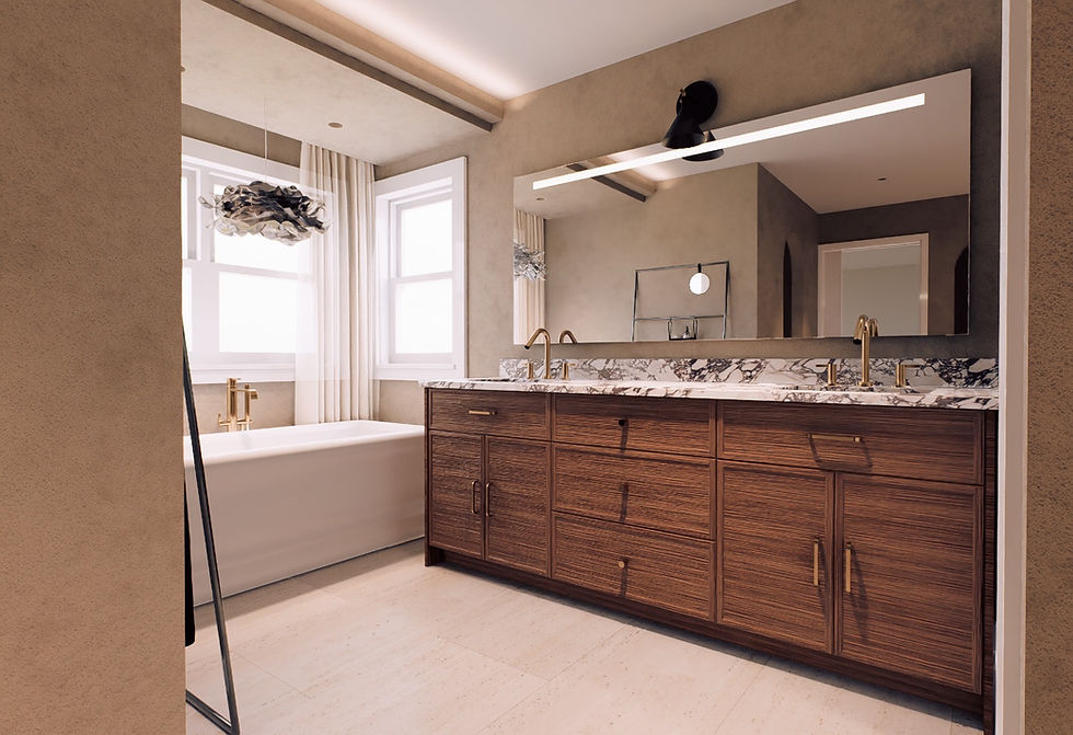 3D design render of a luxury, spa-inspired bathroom remodel with a premium look in Highlands Ranch