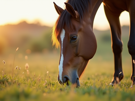 Grasendes Pferd im Abendlicht – Grenzen setzen und Energie schützen
