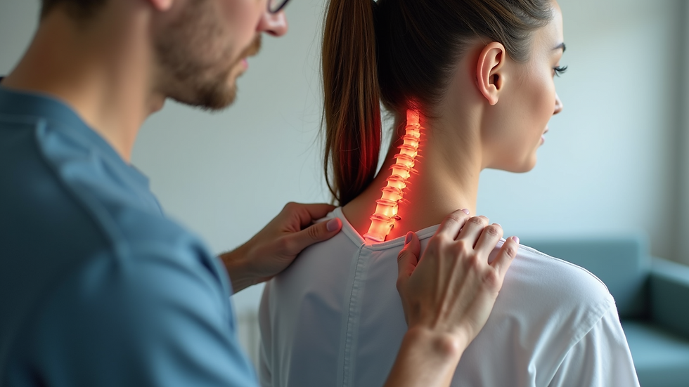 Close-up view of a physiotherapist adjusting a patient's posture for spinal health