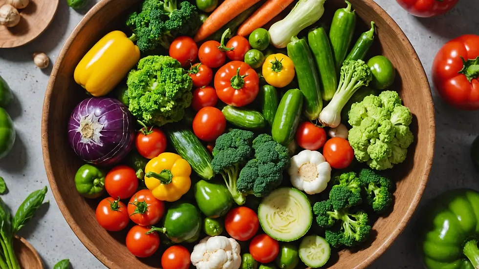 High angle view of colorful fresh vegetables in a bowl