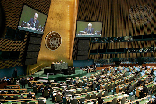 Here add in the following information (and delete this from the box) The UN General Assembly meets to discuss fostering a culture of peace. UN Photo