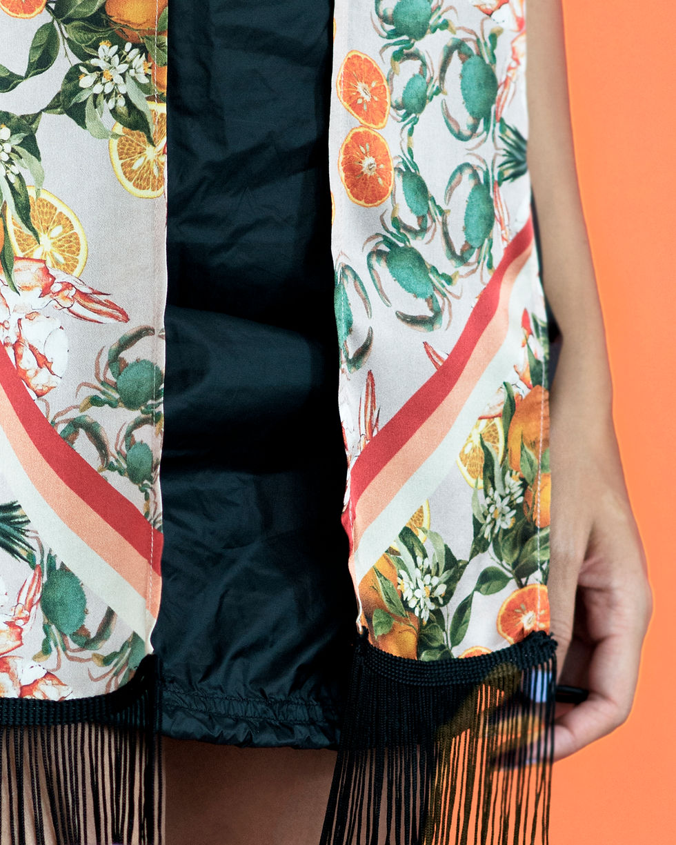 Thumbnail: PINEAPPLE & PRAWN PINK DOUBLE SIDEDFRINGED SILK SKINNY
