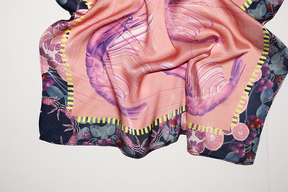 Thumbnail: THE DINNER PARTY COLLECTION - PRAWN COCKTAIL SILK SCARF