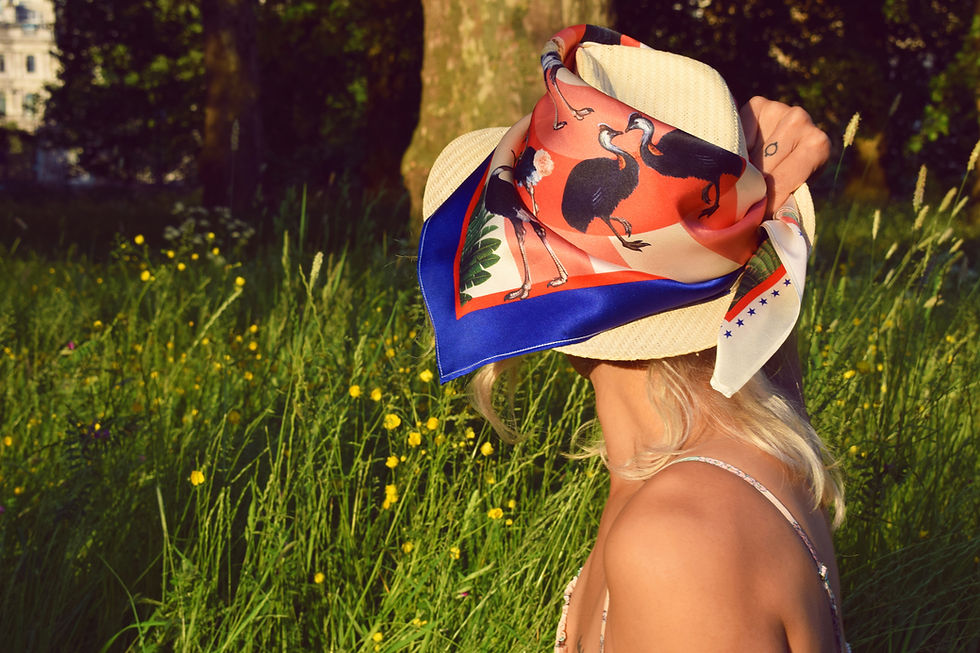 Thumbnail: SAVANNA OSTRICH ELECTRIC BLUE SILK SCARF from