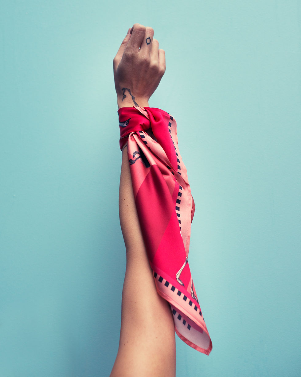 Thumbnail: SAVANNA OSTRICH PINK SILK SCARF from